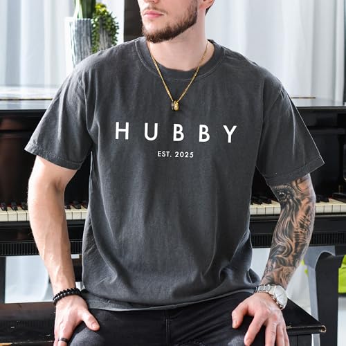 Couple T-Shirt for Men, Women, Hubby and Wifey Est. 2025 Honeymoon Shirt 100% Cotton Retro Look Oversized Graphic Tee3