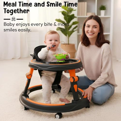 Image of StarandDaisy Baby Walker for Babies, 6-18 Month Baby Boy & Girl, Adjustable Height Infant Learning Walker with 360 Wheels, Anti-Slip, Comfortable Padded Seat, Activity Tray, Foldable Toddler Walker (Orange-Black)