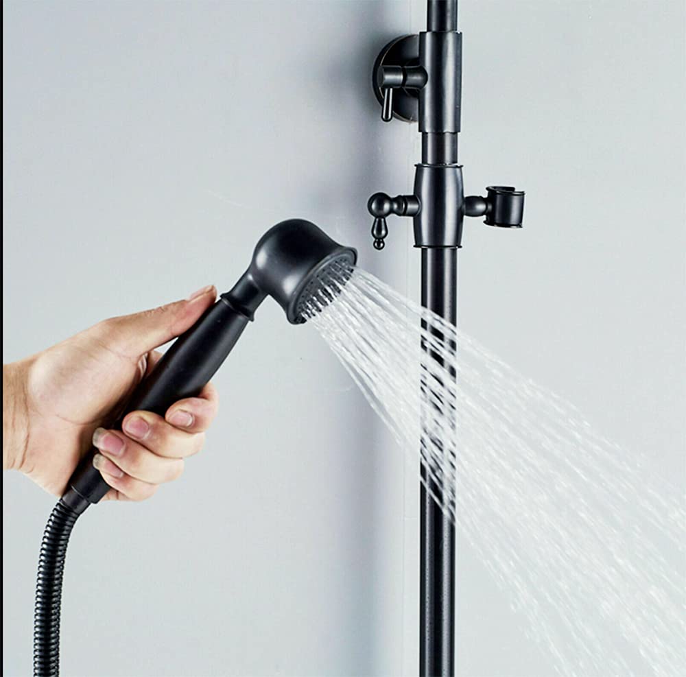3 in 1 Duschsystem (Vintage Schwarz), Regenbrause Set, Regenbrause System, Duschzubehör, Dusche mit großer Regenbrause, Handbrause und Wasserhahn Dusche, Wasserhahn höhenverstellbar