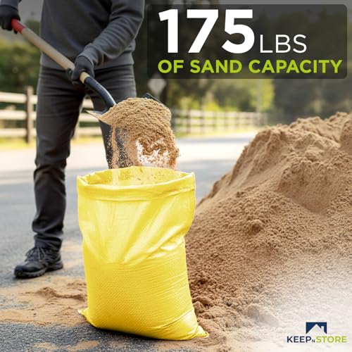 Heavy Duty Sand Bags Pack of 24, Bright Yellow Empty Sandbags with Built-In Ties, Woven Polypropylene UV Protection 1600 Hours, Fillable Bags for Flood Control, Weight, 36x48 inches, 175 Pounds Volume by Keep N Store - Used condition - Image 4