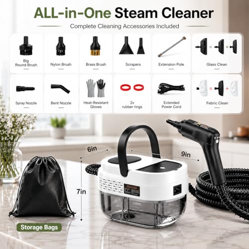 Image of Handheld Steam Cleaner for Home, 2500W High Pressure Steam Cleaner for Car Detailing, 3 Steam Levels, 1600Ml Tank, High Heat Steamer for Bed Bugs, Couch, Furniture, Kitchen, Bathroom, Floors