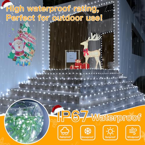 Image of Ollny Christmas Lights 1000 LED 330 FT, IP67 Waterproof Plug in Christmas Tree Lights with Remote, 8 Modes, 3 Timers, Dimmable, House Xmas Indoor Decorations Outdoor String Lights (Cool White)