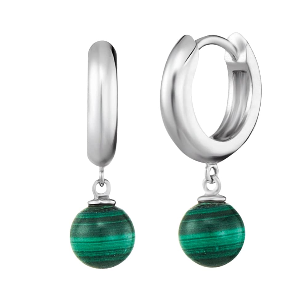 Angel Whisperer Malachite Hoop Earrings | 925 Sterling Silver • Healing Crystal Powerstone • Ø 13mm