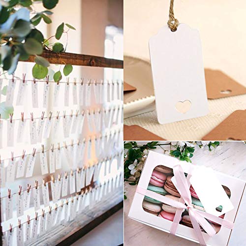 Geschenkanhänger aus Kraftpapier, 100 Stück - Weihnachten Anhänger, Weiße Etiketten mit 30 m Jute-Schnur für Geschenke & Gepäck - DIY Geschenketiketten