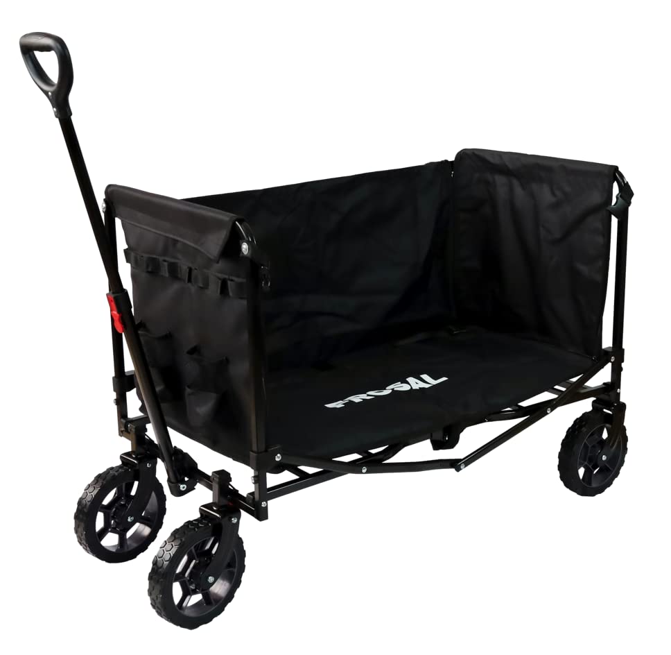 FROSAL Bollerwagen Bruno schwarz faltbar | Transportwagen für Hunde mit leichtem Einstieg