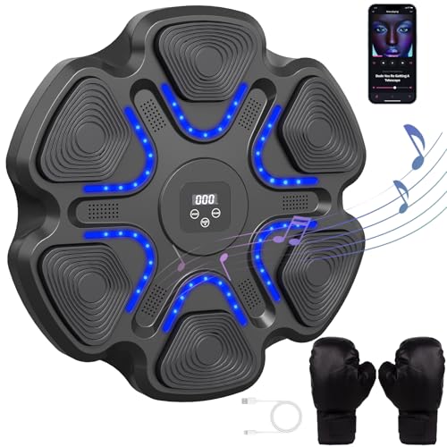 YCCHENG Music Boxing Machine with Boxing Gloves, Wall Mounted Smart Bluetooth Music Boxing Trainer, Electronic Boxing Target Workout Punching Pad Equipment for Home, Indoor and Gym, Black