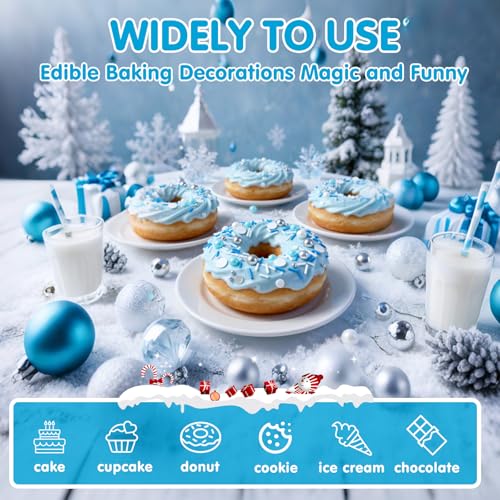 Image of Edible Blue Silver White Sprinkles,Winter Jimmies Pearls Mix,130g /4.58oz,Perfect for Cake Decorations,Cake and Cupcake Sprinkles with Assorted Shapes and Sizes for Parties Baking,Ice Cream,Cookies,Cupcake Topper,Baby Shower Party Decorating Supplies