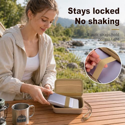 Image of casmilee Photo Printer Carrying Case for Liene Pearl N200 Pro, Lightweight Wireless Storage Bag with Soft Lining & Elastic Straps for Paper and Ink (Gold)