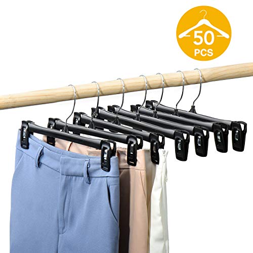 HOUSE DAY Pants Hangers 50 Pcs 12inch Black Plastic Skirt Hangers with Non-Slip
