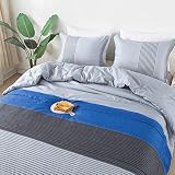 Litanika Blue Grey Bed Comforter Twin Set, XL Twin Comforter Boys Men Striped Bedding Comforter Set,