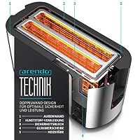 Arendo - Edelstahl Toaster Langschlitz 4 Scheiben, Defrost Funktion, Wärmeisolierendes Gehäuse mit integriertem Brötchenaufsatz - 1500W - Krümelschublade, Display mit Restzeitanzeige - weiß matt – Ansicht 5