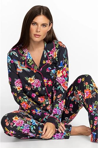 Johnny Was Sognatore Neros Long Sleeve Pj Set Floral Home Lounge Pajama Black New2
