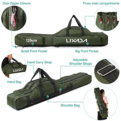 Lixada Portable Folding Fishing Rod Case - 3-Layer Storage Bag for 90/120/150 cm Rods, Army Green, 90 cm - Image 4