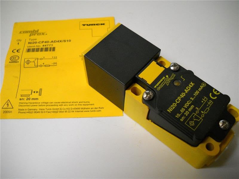 TURCK NI20-CP40-AD4X/S10 (44771), 1 LED, 1/2-14NPT MOUNTING Base, 10-65 VDC, 20MM Range, 2-Wire DC (Transistor Out), 40MM Size, COMBIPROX, INDUCTIVE, NONEMBEDDABLE, Normally Open, Sensor