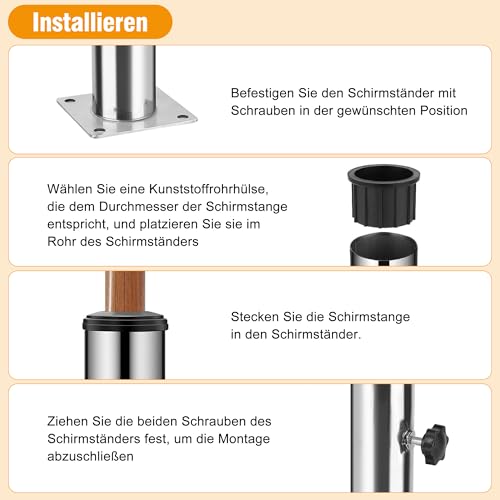 Soporte universal para sombrilla ajustable terraza pie de acero inoxidable para placa de cemento 6