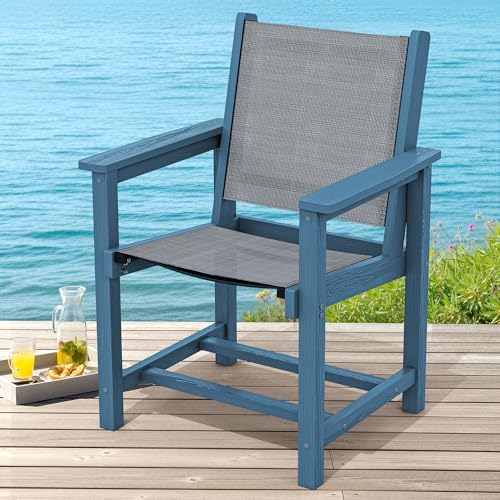 Image of SERWALL Outdoor Textilene Sling Dining Chairs Set of 2, Blue