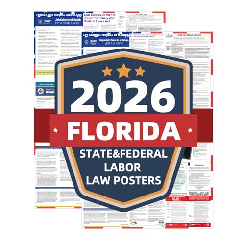 2026 florida state and federal labor laws poster - english amp spanish combo - osha workplace compliant - uv waterproof laminated 2434 x 3634 - mandatory regulations posting for employees