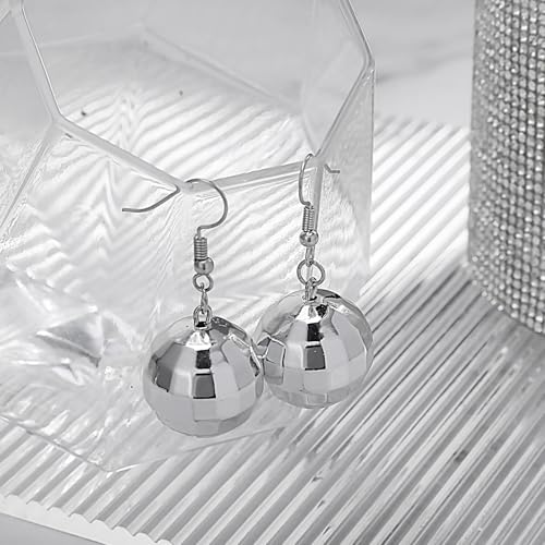 Gold Disco Mirrorball Earrings for Women, Shiny 70s outfits Earring Dating Night Party Club Concert Costume (9.4g, CCB & Zinc Alloy)4