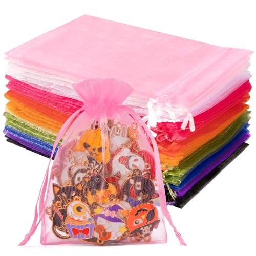 Image of Crweety 50 Pack 4x6 Inch Assorted Color Organza Bags, Vibrant Mix of 10 Colors Mesh Gift Bags for Wedding Favors, Birthday Party Favor, Goodie Treat Bag, Candy Jewelry Sachet Packaging & Graduation
