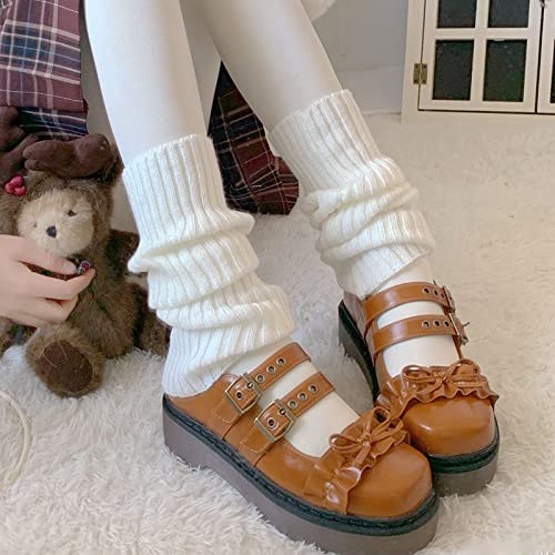 Owl's-Yard Women Girls Lolita Ribbed Knit Leg Warmers Kawaii Japanese Student Long Socks Leggings Harajuku Goth Streetwear2