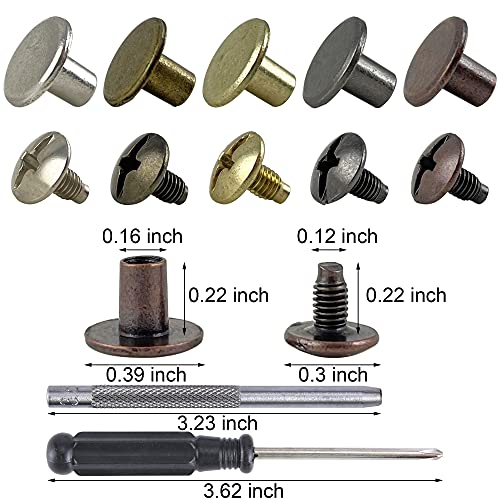 Yoranyo 125 Sets Mixed Colors Round Flat Head Chicago Screws For Leather Chicago Rivets Kit Button Studs Leather Rivets Chicago Screw For Leather Crafting Clothing Shoes Belts Bags 25/64 Inch #TOP1