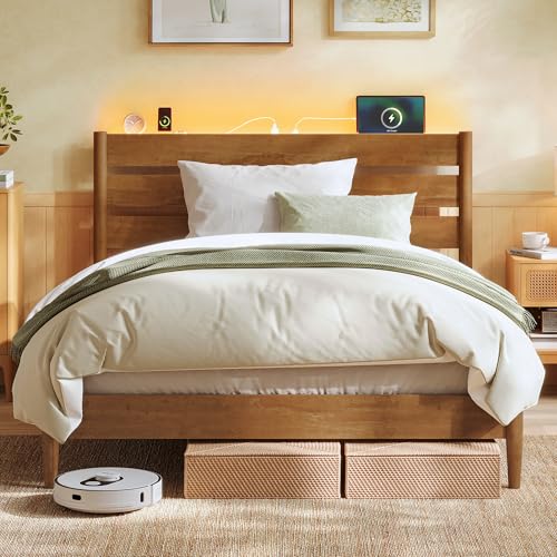 SONGMICS HOME Full Bed Frame with Solid Wood Legs Slats,