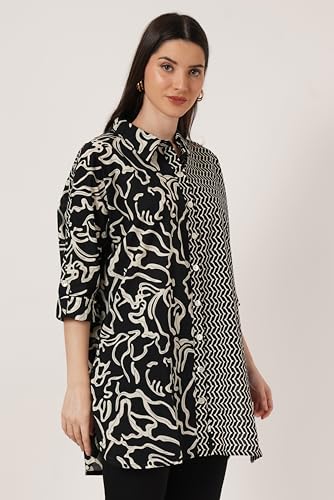 Image of COTLAND Fashions Printed Oversized Button Down Shirt for Women (Ink Illusion)
