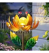 Solar Lights Wind Spinners for Yard and Garden - Metal Lotus Flower Windmills LED Crackle Glass G...