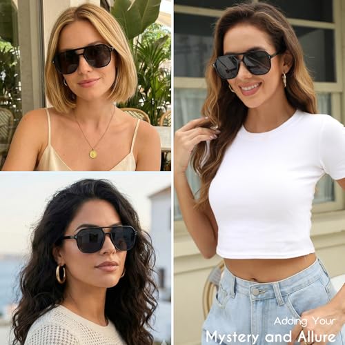 Image of mosanana Oversized Aviator Sunglasses for Women with Polarized Lens MS52243 | Geometric Big Frame, Designed for Daily Outfits, Travel and Fashion Looks