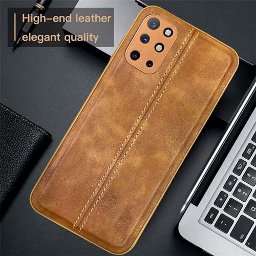 Image of A rtistque Premium Thread Leather Back Cover Case for Oneplus 8T | Drop Protection | Smooth Grip | Raised Camera Edges - Brown