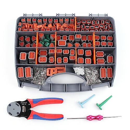 Flytuo Deutsch Connectors Kit with Crimping Tool - 540PCS, 2/3/4/6/8/12 Pin DT Connectors, Removal Tool, Size 16 Solid Terminal Contacts, 14-18 AWG (Grey)