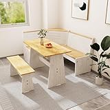 Cidase Kitchen Breakfast Nook Table Set - Solid Wood Corner Bench Dining Set for 4-6 People, L Shaped Bench for Dinner Room, Space Saving Kitchen Booth Seating with Table for Small Space, White