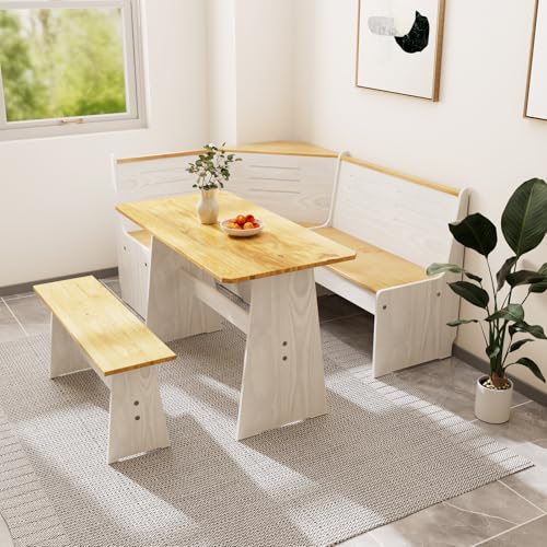 Cidase Kitchen Breakfast Nook Table Set - Solid Wood Corner