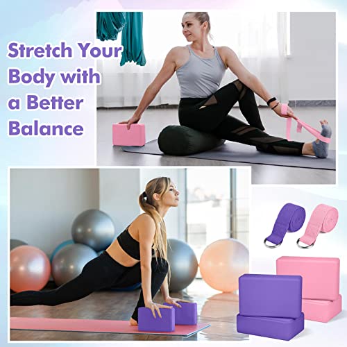 image for Jexine 6 Pcs Yoga Block and Strap Set 4 Pcs 9 x 6 x 3 Inches EVA Foam 