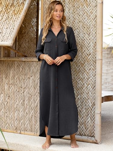 Breezy Lane Beach Cover Up for Women Long Cotton Shirt Dress Swimsuit Coverup for Vacation2