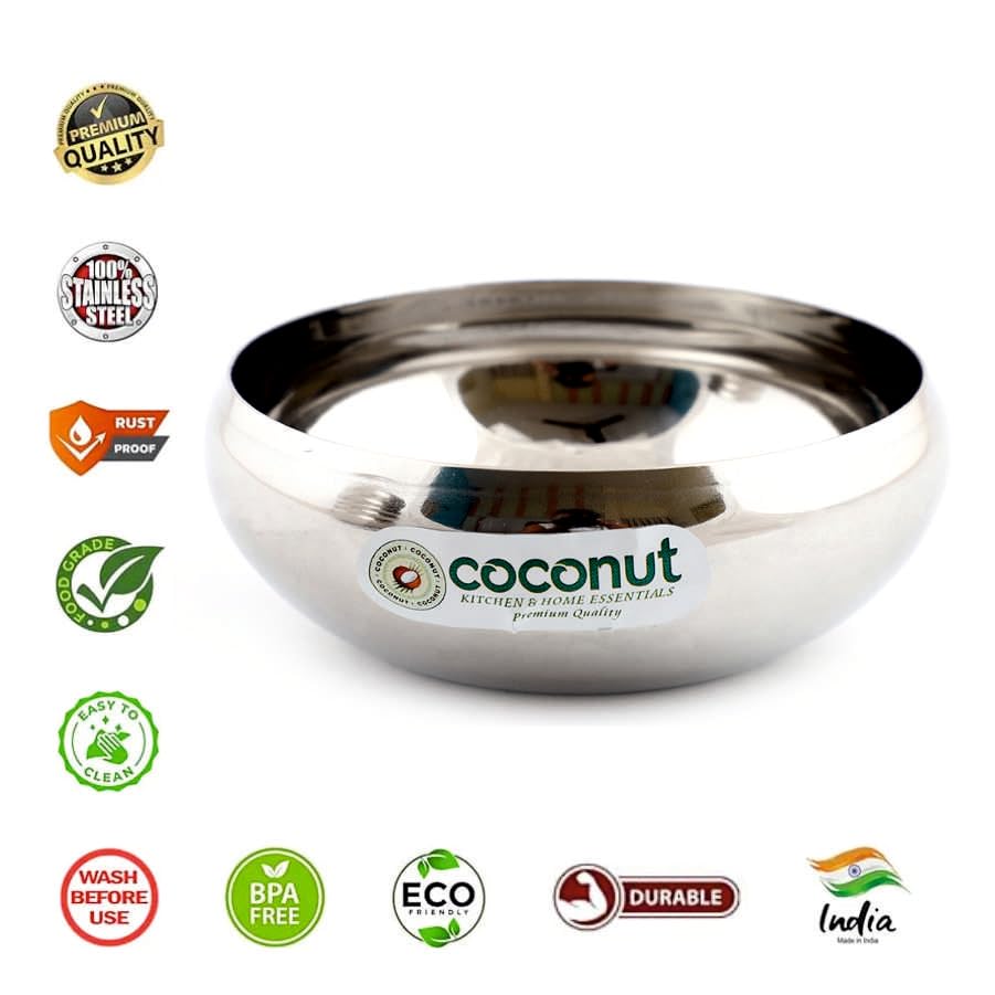 Image of coconut Stainless Steel Serving Bowl Set of 6, 150 ml Heavy Gauge Metal Bowls for Salad, Pasta, Snacks & Side Dishes, Mirror Finish Rust Resistant BPA Free Food Serving Bowls