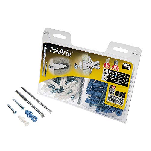 Cobra Grey Triple Grip Universal-Wandanker für Gipskarton, 6 mm, 27 kg Traglast, 40 Stück