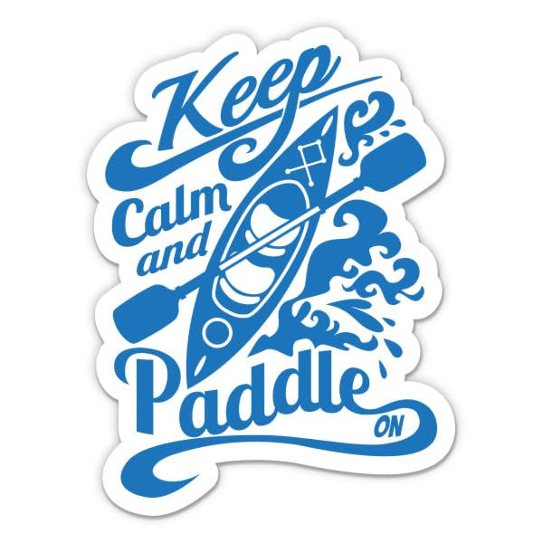 Squiddy Keep Calm and Paddle On Kayaking Kayak - Vinyl Sticker Decal for Phone, Laptop, Water Bottle (3" high)