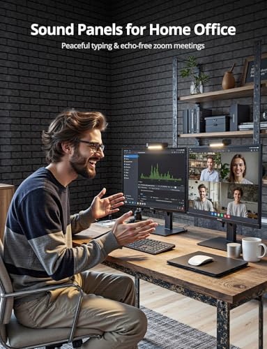 Image of Acoustic Wall Panels, Brick Pattern Peel and Stick Sound Absorbing Panel for Ceiling, Door, Pared, 12 Pack 12 inchx12 inchx0.4 inch, Dark Grey Decorative Self Adhesive Wall Tiles for Recording Studio, Room