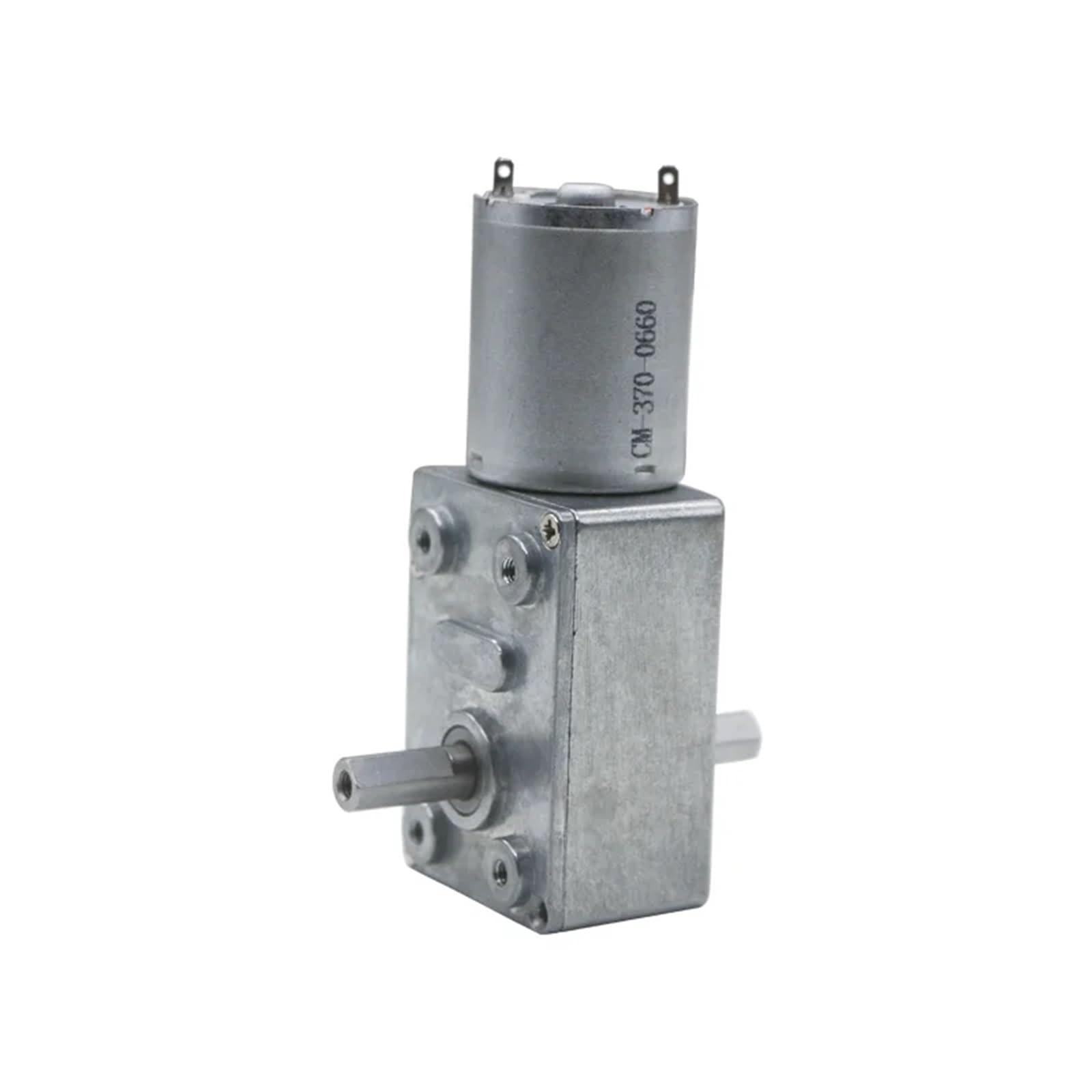 1 x 12–24 V 6 mm Dual-Ausgangswellen niedrige Drehzahl 6 U/min, selbstsichernd, großes Drehmoment, DC Schneckengetriebemotor JGY370-D Doppelachsen-Schneckengetriebemotoren (mit Halterung, 30 U/min, DC