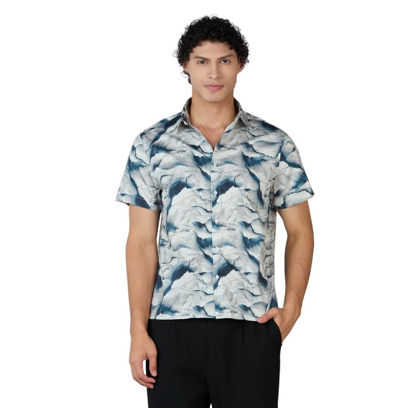 Image of MARK & ALBERT Men's 100% Cotton Printed Half Sleeves Regular Fit Shirt for Men