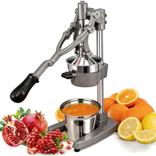 Gowintech 19 Inch Height Extra Tall Commercial Heavy Duty Cast Iron Hand Press Manual Orange Citrus Lemon Lime Grapefruit Pomegranate Fruit Juice Squeezer Machine with Stainless Steel Cup Grey