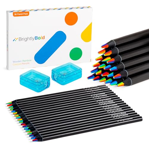Brightlybold PN36C71 7 In 1 Wooden Rainbow Pencils 36 Pack Black Wood Multicolored Rainbow Colored Pencils cover