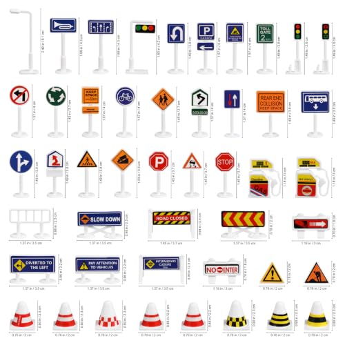TOYANDONA 56-Teiliges Verkehrsschilder-Set mit Mini-Ampeln – Pädagogisches Spielzeug für Verkehrserziehung | Lernspielzeug für Kinder ab 3 Jahren | Straßenverkehr-Zubehör für Spielteppiche &