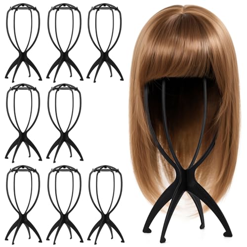 Tecbeauty 9 Pcs Wig Stand Portable Wig Holder Wig Head Stand for Women Multiple Wigs (Black)