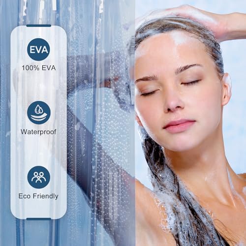 Image of AmazerBath Shower Curtain Liner, 100% EVA Soft Clear Blue Heavy Duty Shower Curtain and Liner 2-in-1, 72x72 Luxury Plastic Weighted Bathroom Shower Liner, 12 Rustproof Grommets & 3 Heavyweight Stones
