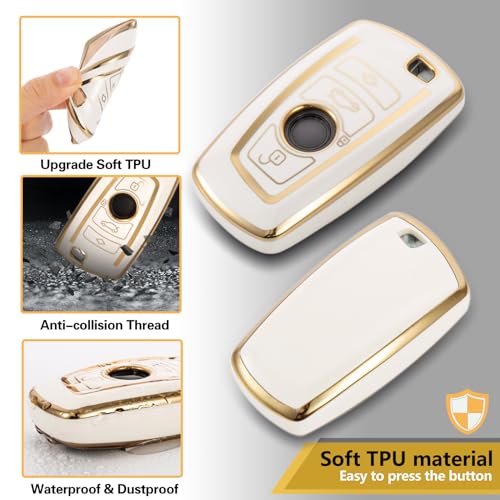 Image of Car Key Fob Cover for BMW, Rhinestone Loop Keychain Case, Gold