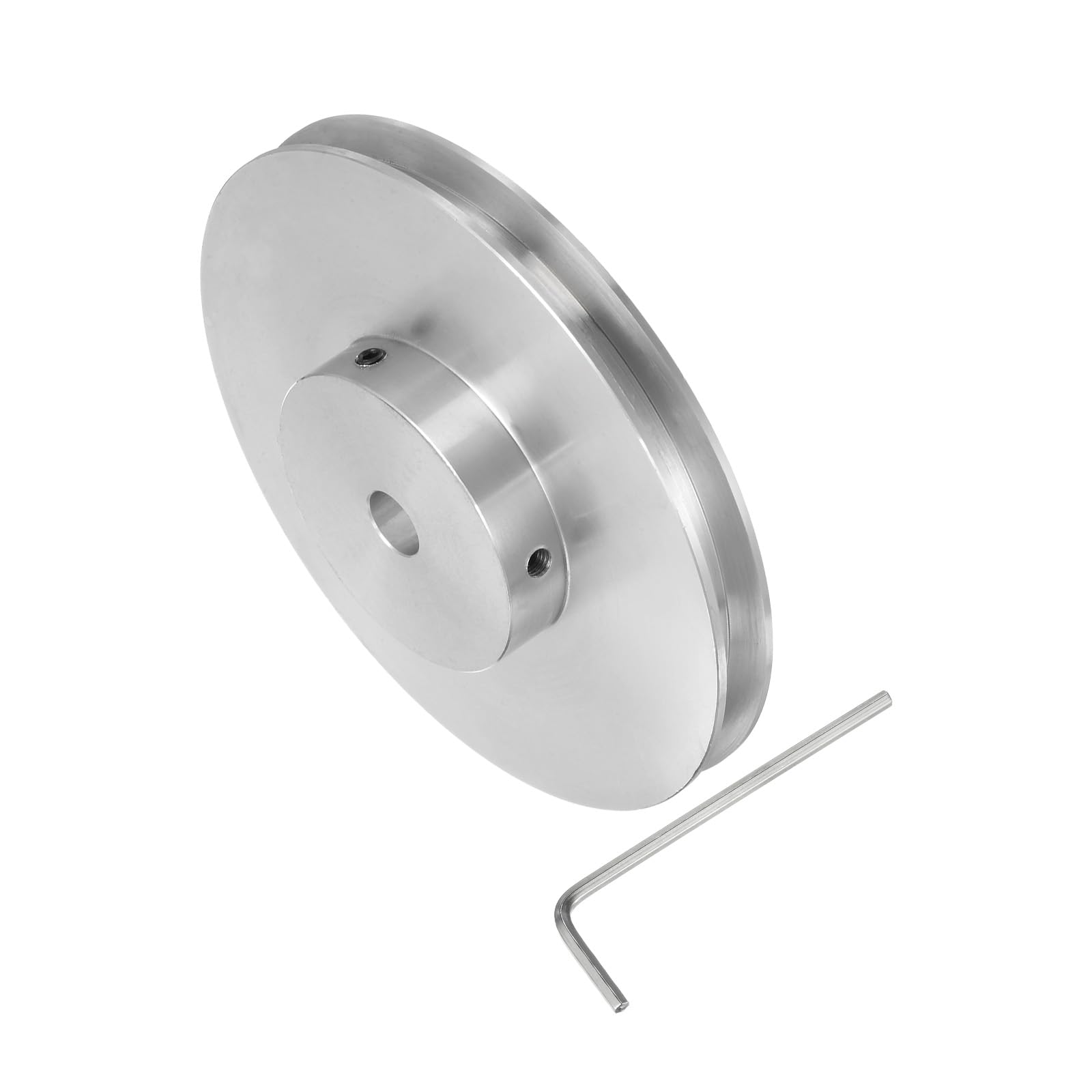 uxcell Puleggia a scanalatura singola 8 mm foro fisso 100 mm diametro esterno in lega di alluminio con chiave esagonale per trapano 6 mm PU cinghia rotonda