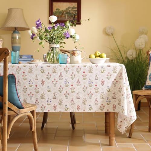 Image of ishro home Premium Dining Table Cover 6 Seater | Table Cover Cloth | Table Cloth 6 Seater - Soft European Fabric, Frill Design, Machine Washable | (Agra Meadow, 56x90 Inch (6-8 Seater))
