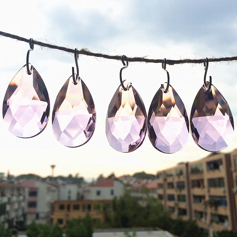 10 Teile/los 38 * 21mm Rosa Engels Tränen Facettierte Kristall Kronleuchter Prismen Glas DIY Suncatcher Zubehör (+ Kostenlose Ringe) cuicui